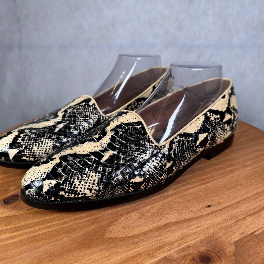 Giorgio Brutini Loafers Mens 9.5M Black Cream Good Genuine Snake Skin 150639-2